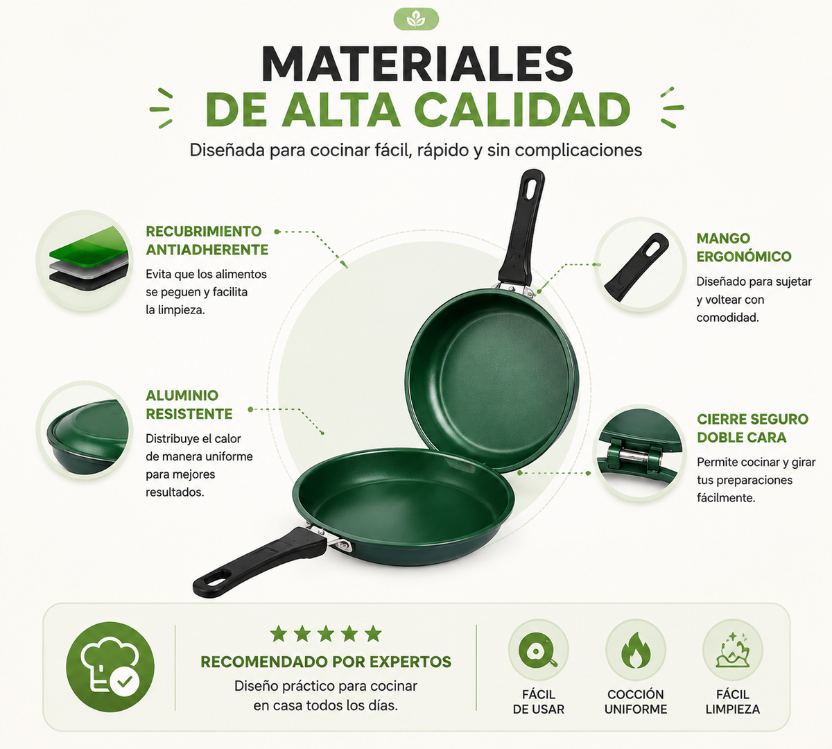 Voltéalo Fácil™ | Sartén Doble Cara Antiadherente