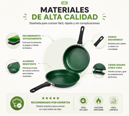 Voltéalo Fácil™ | Sartén Doble Cara Antiadherente