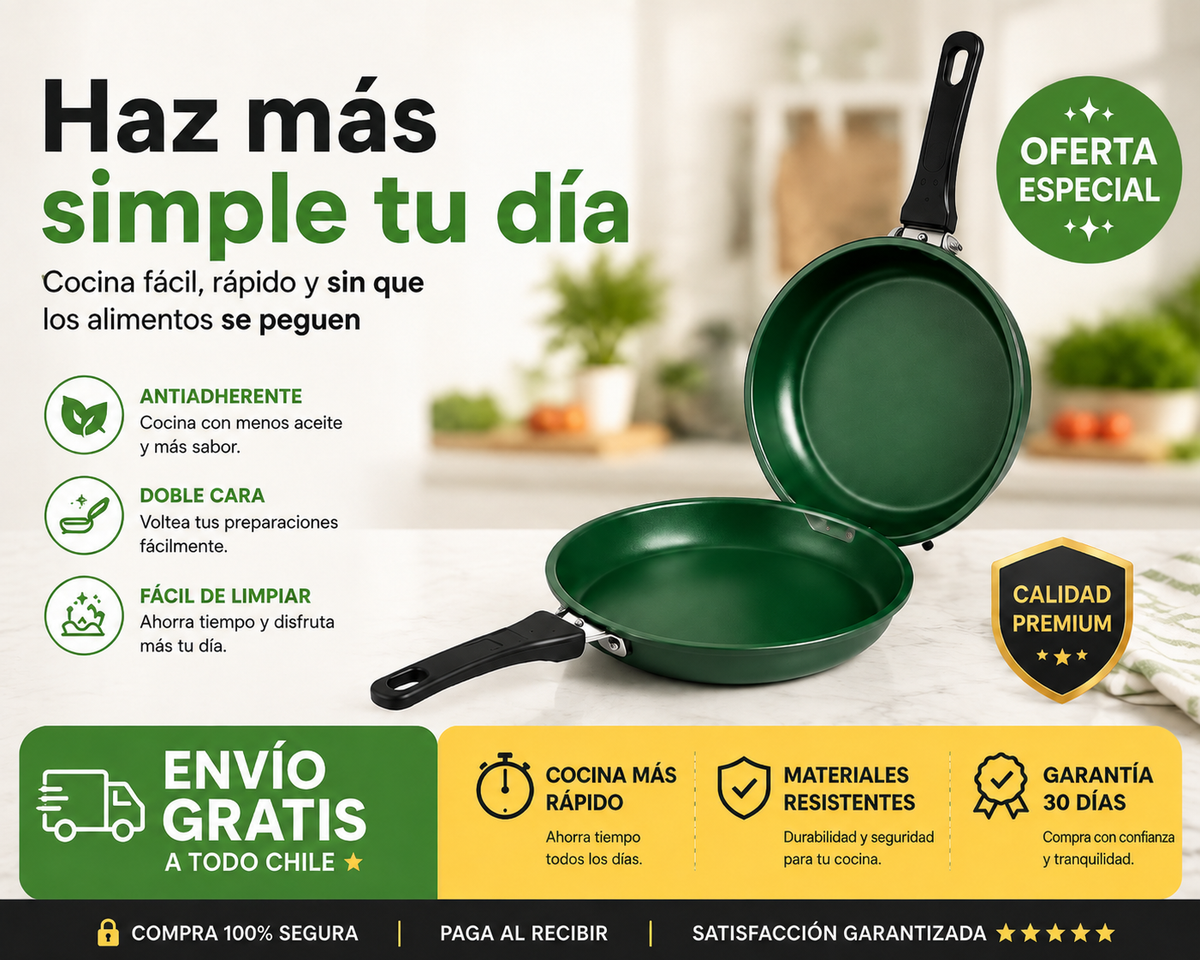Voltéalo Fácil™ | Sartén Doble Cara Antiadherente